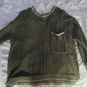Democracy Green Crew Neck Sweater with Knitted Texture
